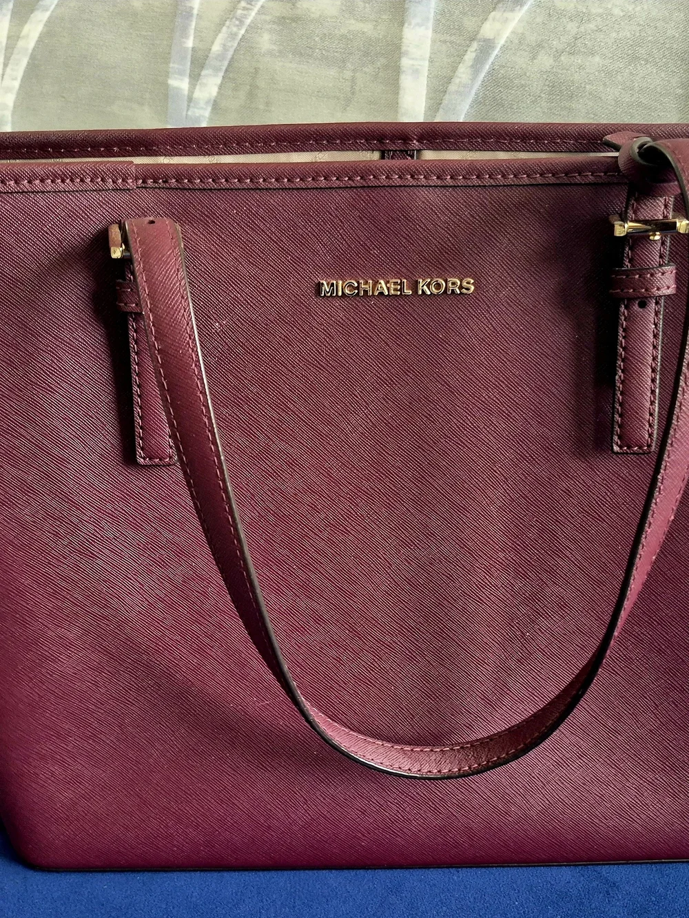Michael Kors Burgundy Saffiano Tote with Gold Hardware